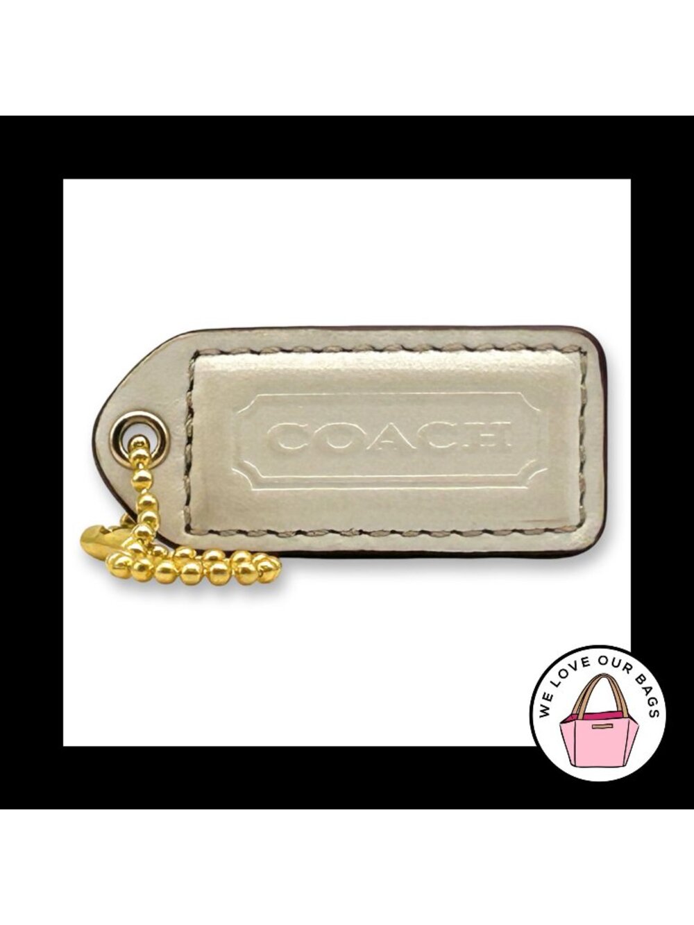 COACH Y2K VINTAGE Hang Tag 2" Chalk White Bag Charm Keychain Fob Leather Brass